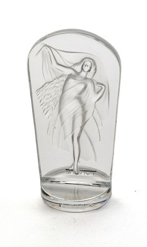 LALIQUE SOCIETY CRYSTAL  PAPER WEIGHT, WATER NYMPH H 5" DIA 2" 
