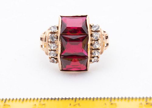 + RETURNED TO OWNER 8/29/22  JW RUBY AND 10 KT GOLD RING C 1920 SIZE 5 