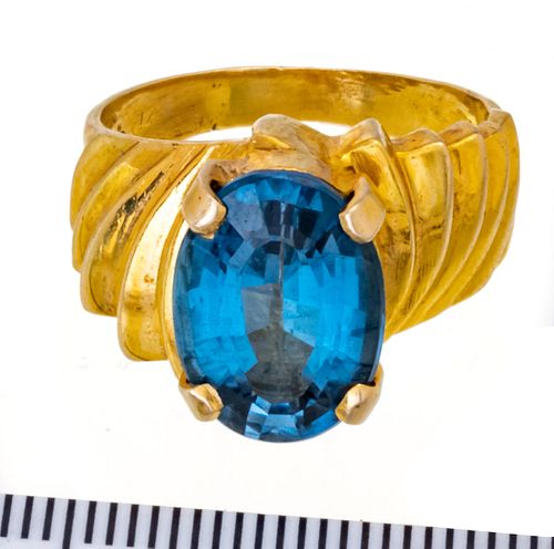 + TOPAZ AND 14 KT YELLOW GOLD RING C 1960 SIZE 9 