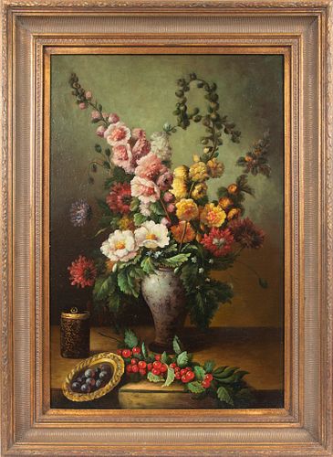 17TH C. STYLE DUTCH FLOWER PAINTING,  OIL ON CANVAS ON BOARD,  19TH.C. H 35" W 24" 