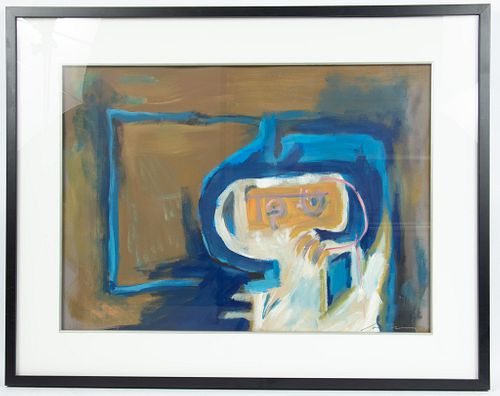 SIGNED GOUACHE  H 19" W 26" ABSTRACT HEAD 