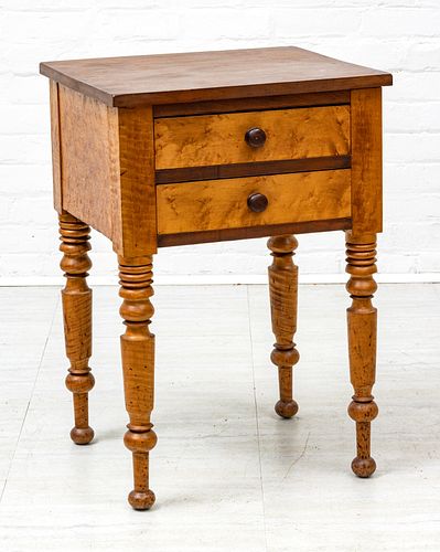 MAPLE AMERICAN STAND, 2 DRAWERS C 1850 H 28" W 19" D 18" 
