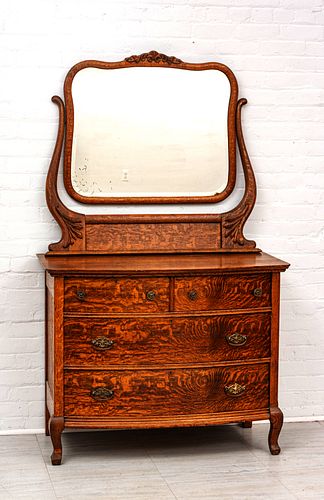 AMERICAN COUNTRY OAK DRESSER WITH MIRROR 20TH C., H 70", W 42", D 21.5" 