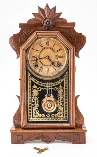 INGRAHAM WALNUT SHELF CLOCK C 1880 H 20" W 11" 