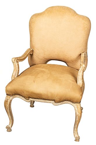 KREISS COLLECTION LOUIS XV STYLE BERGERE CHAIR, 20TH C, H 43", W 27"