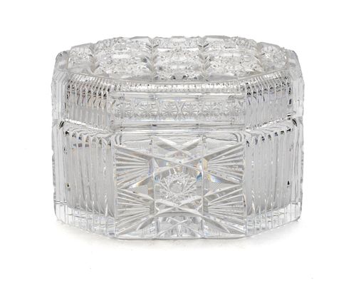 QUEEN'S LACE HAND CUT CRYSTAL COVERED BOX C 1940 H 4.5" L 7" 