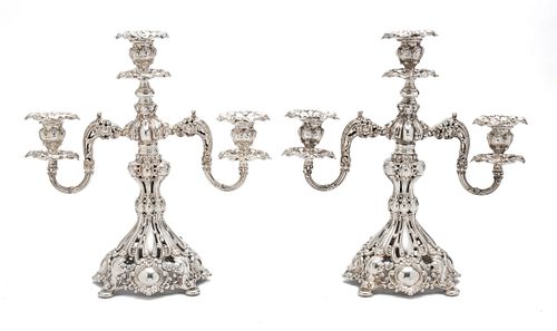 REED AND BARTON SILVER PLATE "RENAISSANCE"  CANDELABRAS, C 1920 PAIR H 16" W 15" 