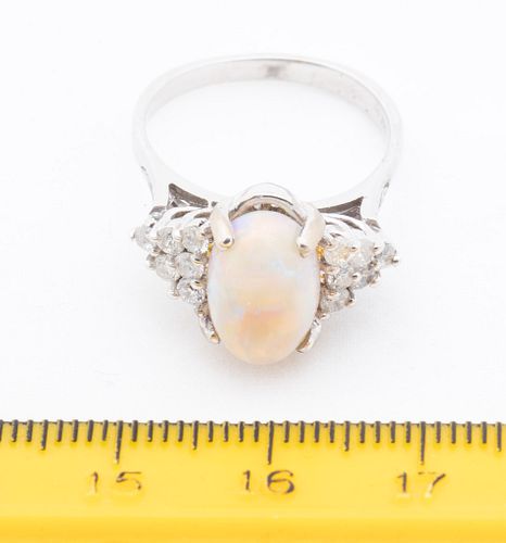 + OPAL AND 14 KT WHITE GOLD RING SIZE 6 