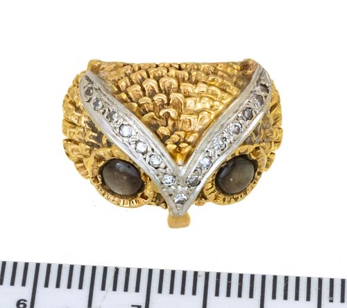 + 14 KT "OWL" CATS EYE RING SIZE 4 
