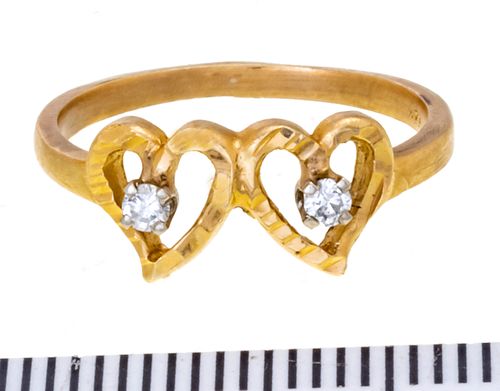 + 14 KT YELLOW GOLD TWO HEARTS RING SIZE 5 