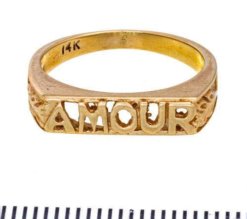 + 14KT YELLOW GOLD "AMOUR" RING SIZE 5 3/4 
