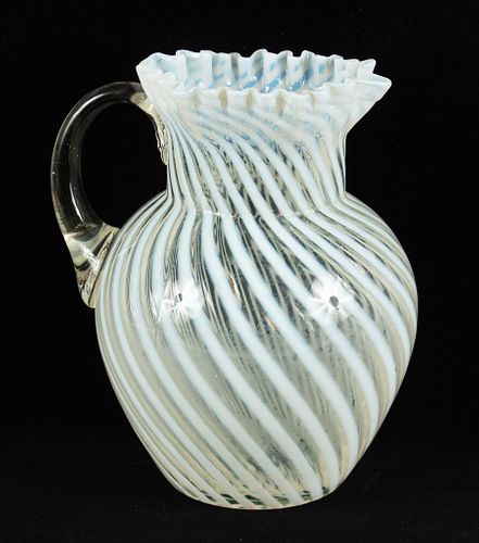 AMERICAN GLASS OPALESCENT SWIRL WATER PITCHER C 1860 H 9" W 7" 