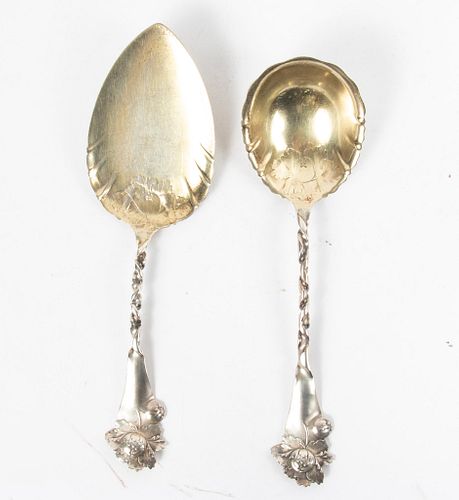 STERLING SILVER SPOON AND PIE SERVER WITH GOLD WASH 2 PCS., 5 TROY OZ. 