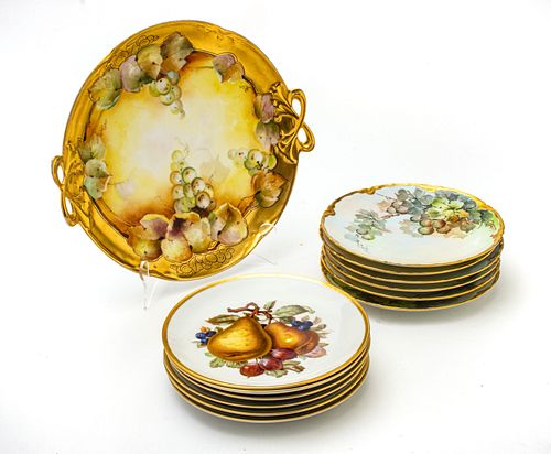 HAND PAINTED FRUIT PLATES, TWO SETS OF SIX C 1900 DIA 7 1/2", AUSTRIAN AND BAVARIAN 