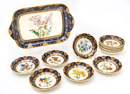 MINTON DESSERT TRAY AND 12 INDIVIDUAL DISHES C 1880 W 9" L 15" 