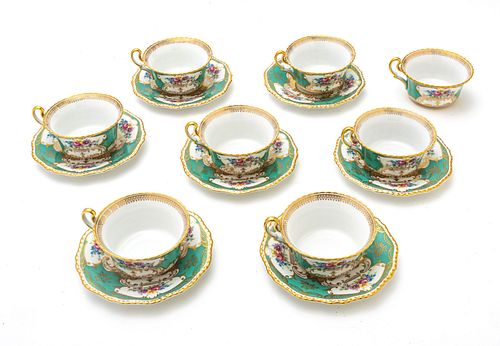 ROYAL BAYREUTH CUPS AND SAUCERS SET OF SEVEN 