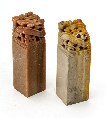 CHINESE CARVED STONE SEALS, 2 PCS, H 4", W 1" 