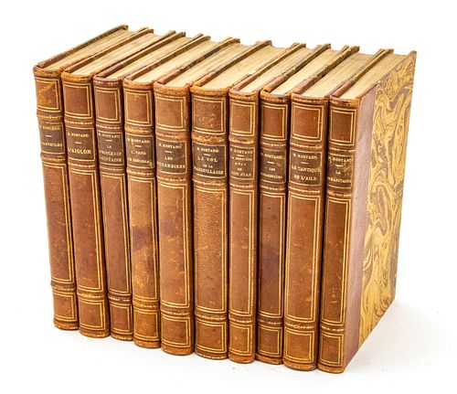 EDMOND ROSTAND (1868-1918) FRENCH POETRY BOOKS, 1921-25, 10 PCS, H 8", D 5.5" 