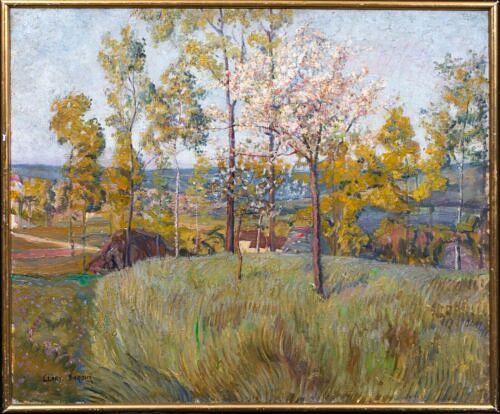 SPRING LANDSCAPE OF AN ORCHARD OIL PAINTING
