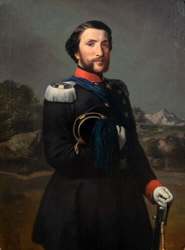 PORTRAIT OF AN OFFICER WEARING THE ORDER OF SAINTS MAURICE AND LAZARUS OIL PAINTING