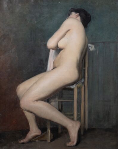  STUDY OF A NUDE FEMALE SEATED OIL PAINTING