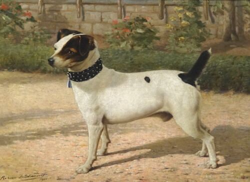 PORTRAIT OF A JACK RUSSELL IN A GARDEN OIL PAINTING