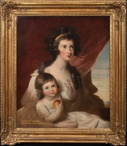  POTRAIT OF ELIZABETH CAMPBELL & DAUGTHER OIL PAINTING