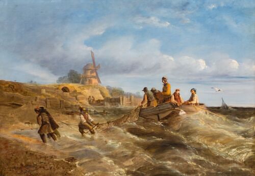 BRINGING IN THE NETS OIL PAINTING