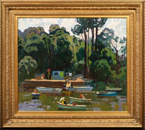  RUSSIAN IMPRESSIONIST HOLIDAY RIVER LANDSCAPE OIL PAINTING
