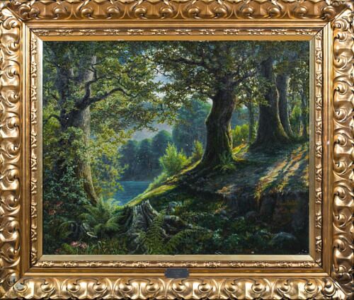 VIEW OF A WOODLAND, BAD TOELZ, BAVARIA OIL PAINTING