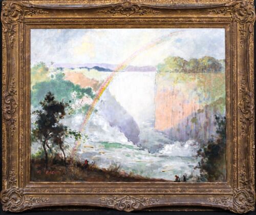  VIEW OF A RAINBOW OVER VICTORIA FALLS, SOUTH AFRICA OIL PAINTING
