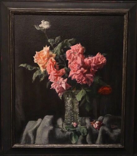 STILL LIFE STUDY OF PINK AND ROSES OIL PAINTING
