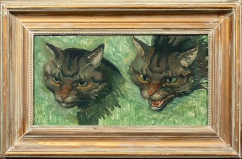  STUDY OF A PAIR OF CATS HEADS OIL PAINTING