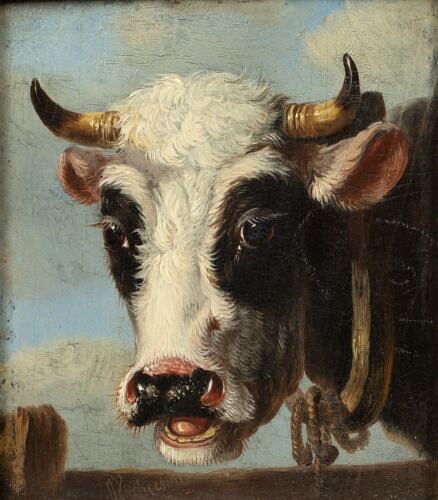  PORTRAIT OF A FRISIAN COW OIL PAINTING