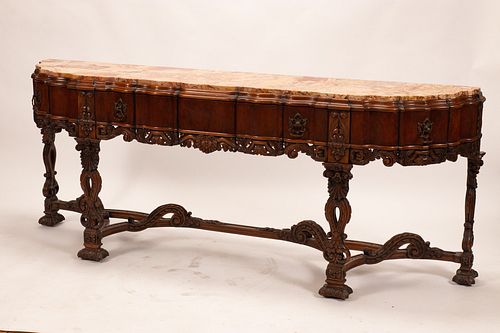 CARVED WALNUT SIDEBOARD BY  CENTURY FURNITURE CO. C 1920 H 38" L 95" D 20" 