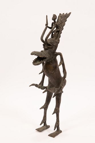 AFRICAN ART BRONZE DEVIL FIGURE, H 16", W 4.5" 