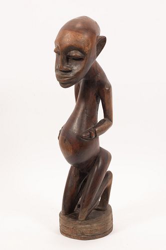 AFRICAN ART CEREMONIAL CARVED WOOD FIGURE, H 22", W 6"