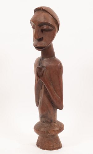 AFRICAN CEREMONIAL CARVED WOOD FIGURE, H 24", W 6"