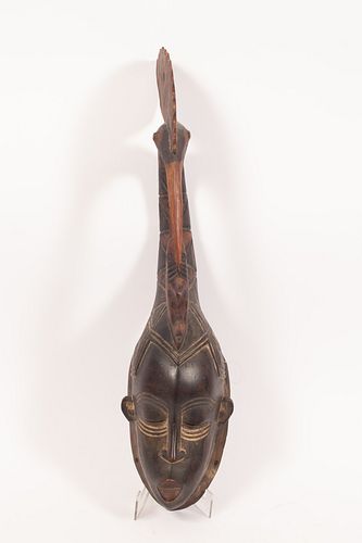 AFRICAN CARVED WOOD WITH PIGMENT, MASK 20TH CENTURY H 25" W 7" D 7" 