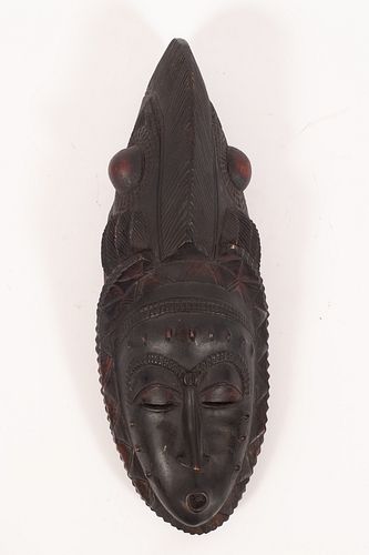AFRICAN CARVED WOOD WITH PIGMENT, MASK H 16.25" W 7.25" D 4.5" 