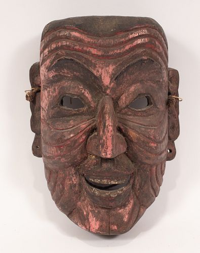 CARVED WOOD WITH PIGMENT, MASK H 9.5" W 7" 