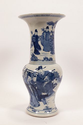 CHINESE BLUE AND WHITE PORCELAIN VASE, H 18", DIA 9" 