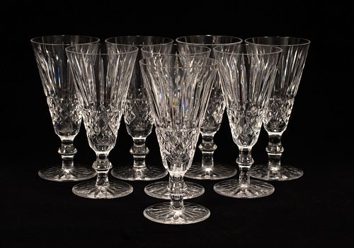 WATERFORD 'TRAMORE' CRYSTAL FLUTED CHAMPAGNES, 8 PCS, H 6.25", DIA 3" 