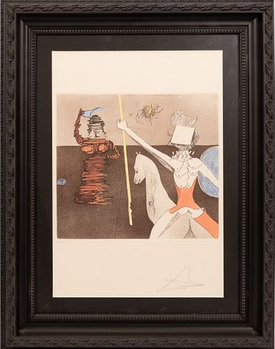 SALVADOR DALI (SPANISH, 1904–1989) ETCHING AND AQUATINT IN COLORS, ON WATERMARKED ARCHES PAPER, 1981 H 15", W 17", OFF TO BATTLE 
