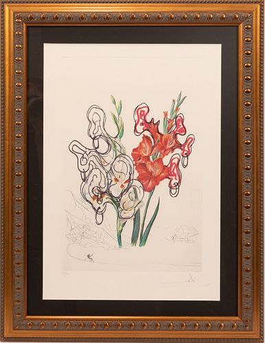 SALVADOR DALI (SPANISH, 1904–1989) ETCHING IN COLORS, ON WATERMARKED ARCHES PAPER, 1972 H 21.5", W 14", PIRATE'S GLADIOLI 