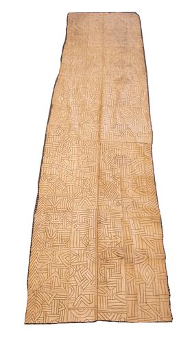 BUSHOONG, KUBA, CONGO, AFRICAN APPLIQUED AND EMBROIDERED FIBER SKIRT W 2'8" L 10'10" 