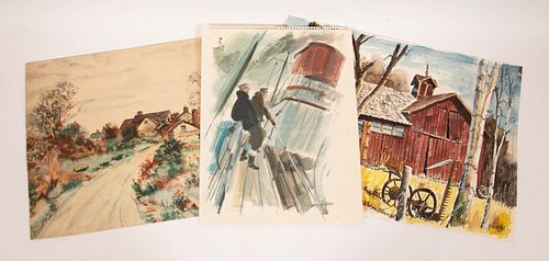 VARIOUS ARTISTS WATERCOLORS ON PAPER, GROUP OF THREE H 13-14" W 11-20" 