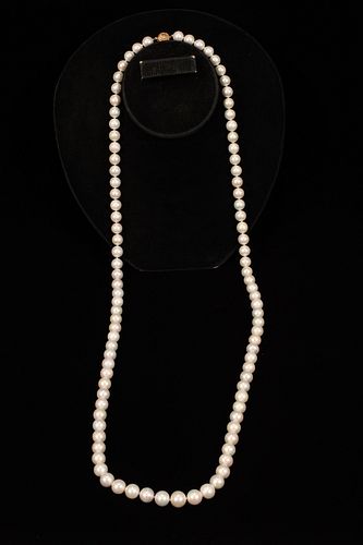 SOUTH SEA PEARL & 18KT GOLD CLASP NECKLACE, L 49", T.W. 276 GR 