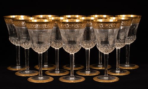 ST LOUIS FRENCH CRYSTAL WATER GOBLETS, SET OF 12 H 7.5" "THISTLE" 
