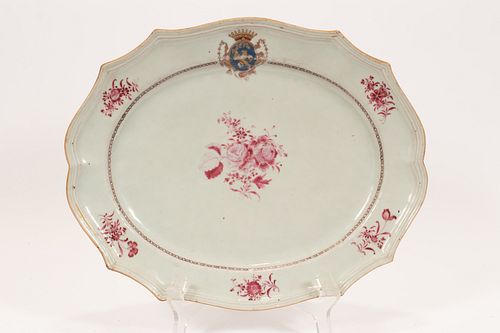 CHINESE EXPORT ARMORIAL PORCELAIN PLATTER, 18TH C, W 16", L 13"
